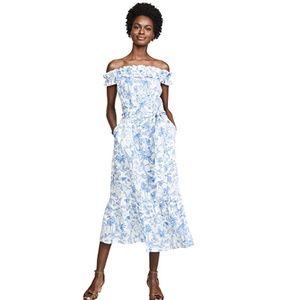 Tory Burch Blue/ivory safari toile linen dress xs